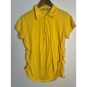 Jamie Nichola Wm 1X Yellow Ruched Side Polo Shirt Combed Cotton Short Sleeve